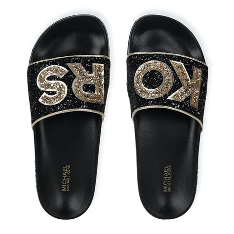 michael kors black glitter slides|Kors michael kors glitter black + FREE SHIPPING .